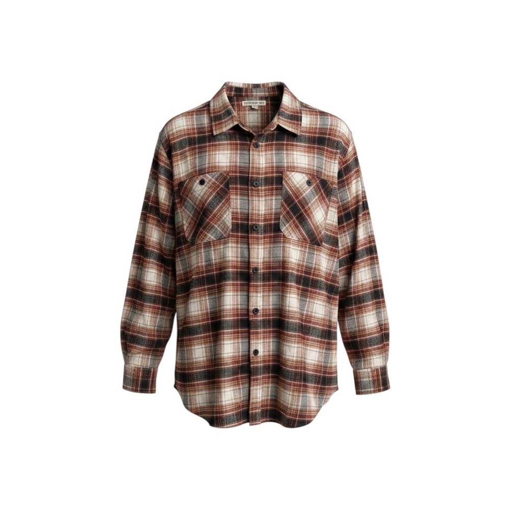 Frye and Co Mens XXL‎ Soft Plaid Flannel Shirt Rust Cream Black Long Sleeve